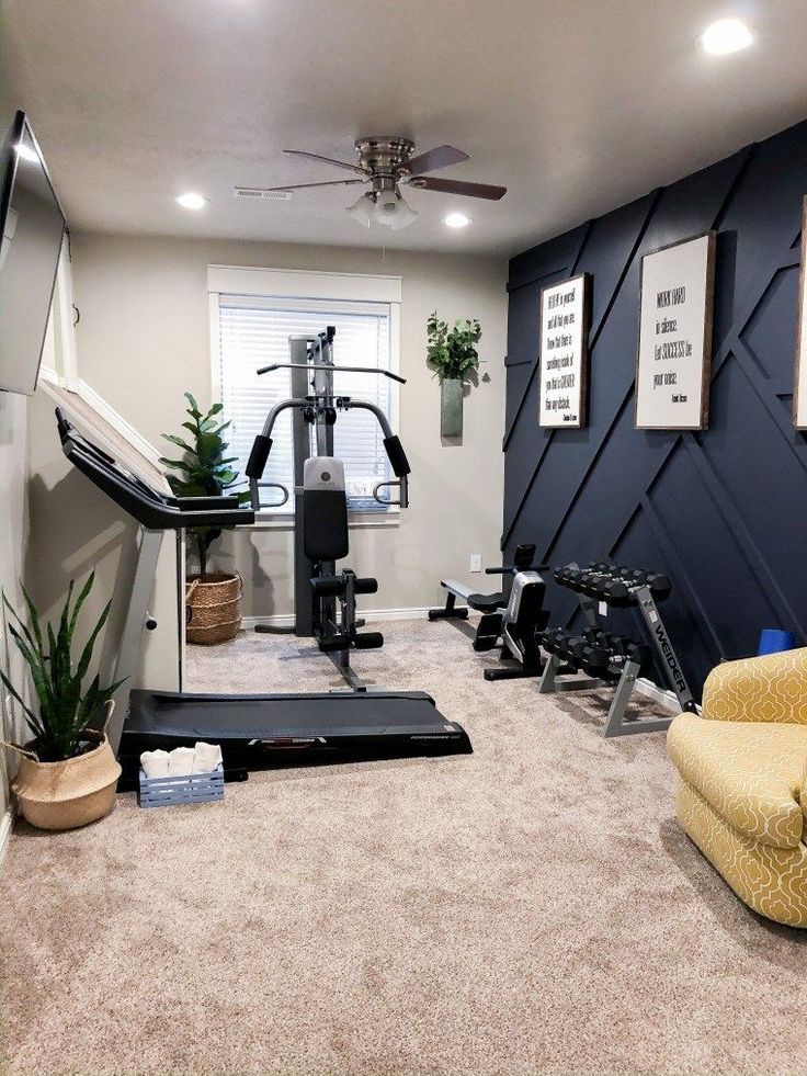 DIY Workout Room MakeoverCITYGIRLMEETSFARMBOYdiy diytutorial accentwalls homegym workoutroom homeimprovement diyprojects homeideas homedecor Small Home Gyms, Small Home Gym, Workout Room Home, Home Gym Garage, Diy Home Gym, Gym Room At Home, Board And Batten Wall, Home Gym Decor, Basement Makeover