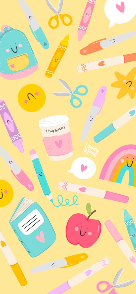 an image of school supplies on a yellow background