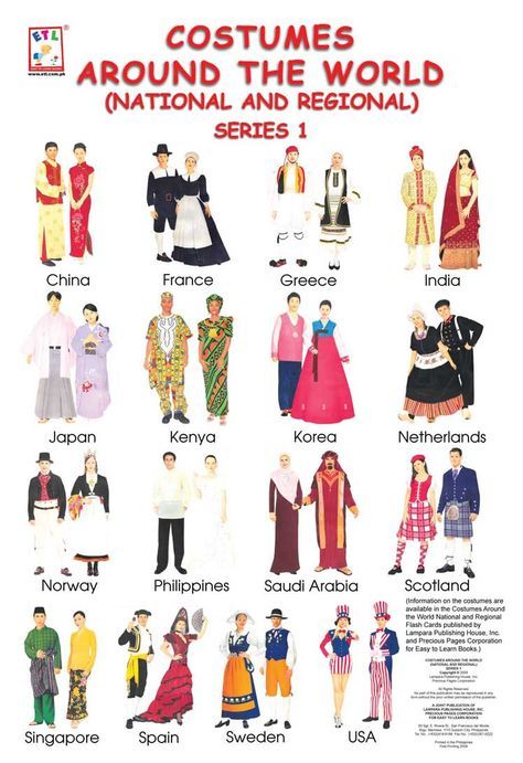 an advertisement for costumes around the world, including men and women in traditional clothing from around the world