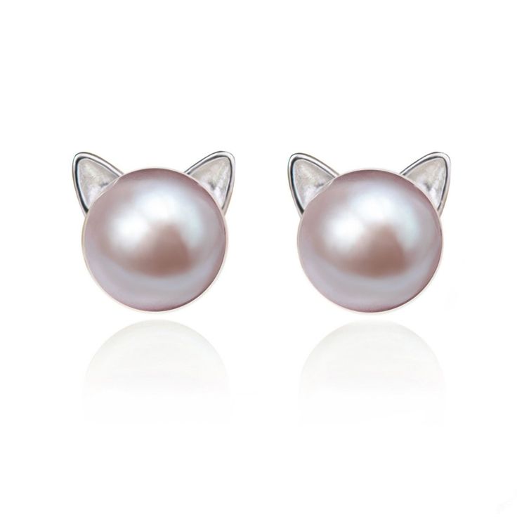 PRICES MAY VARY. This teeny tiny love kitty stud earrings is adorable. It's very dainty and elegant pearl stud earrings . It would make a great gift for the cat fanatic in your life. Made of solid sterling silver, platinum plated to keep extra shine, AAAAA white buttom freshwater cultured pearl Pearl size about 7.5mm / 0.29in (0.5mm differs due to manual measurement), suit for women lady who prefer delicate understated look. Packaged in elegant presentation box with "S.Leaf", perfect for giving Cat Earrings Studs, Cartilage Earrings Hoop, Sterling Silver Cat, Purple Pearl, Spring Jewelry, Cat Ear, Ear Stud, Earrings Pearl, Cross Earrings