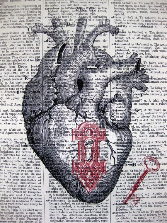 a drawing of a heart on an old book