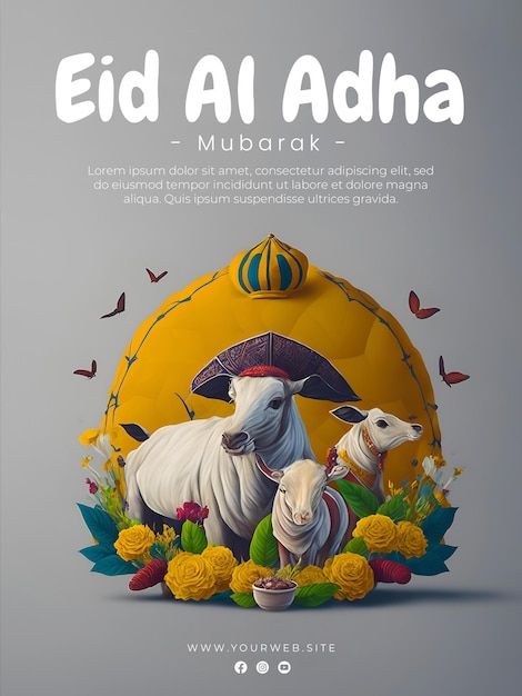 an advertisement for eid al - adha with sheep and flowers