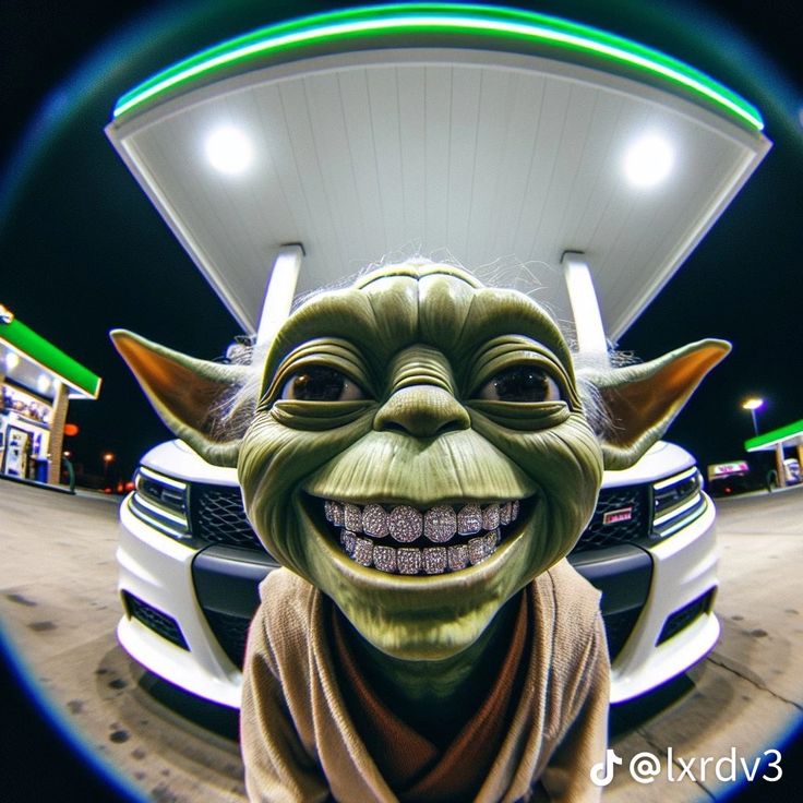 an image of a yoda in front of a car