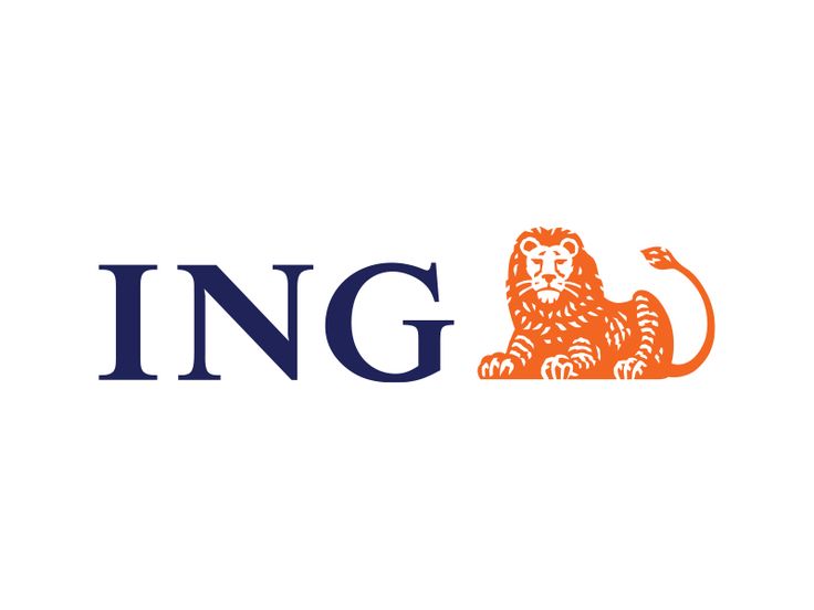 the logo for ing bank with a lion sitting on it's back and an orange tail