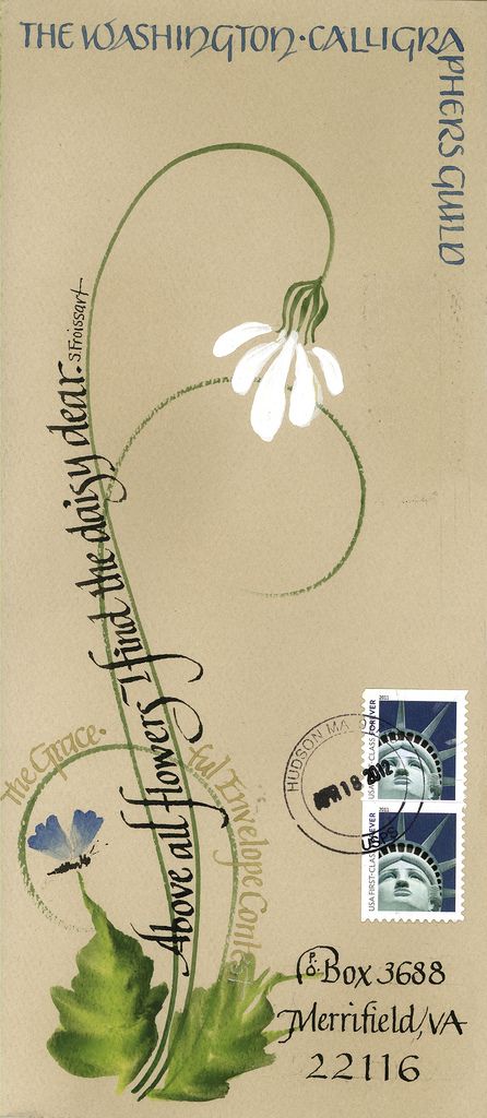 an envelope with stamps on it that says the washington - california post office, and is decorated with flowers