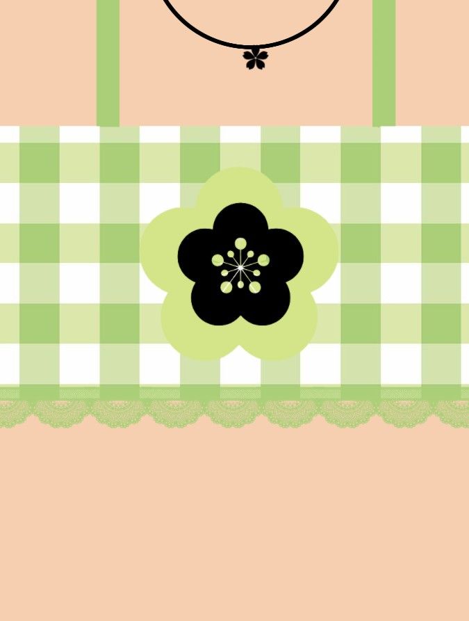 a green and white checkered table cloth with a flower on it