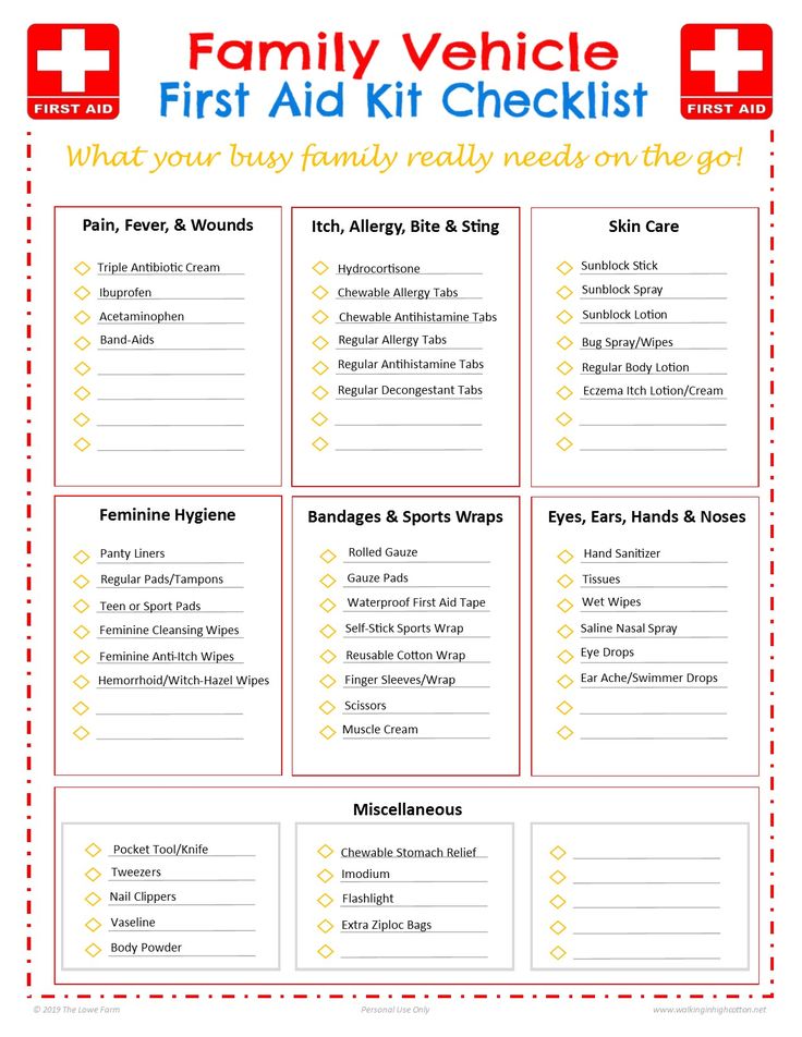 Family Vehicle First Aid Kit...with Printable Checklist » Walking in High Cotton First Aid Kit Checklist For Car, First Aid Checklist, Car First Aid Kit Checklist, First Aid Kit Checklist, Diy First Aid Kit, Medical Binder, Football Practice, Car Emergency Kit, Binder Printables