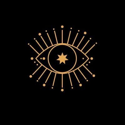 an all seeing eye with stars and dots in the middle on a black background illustration