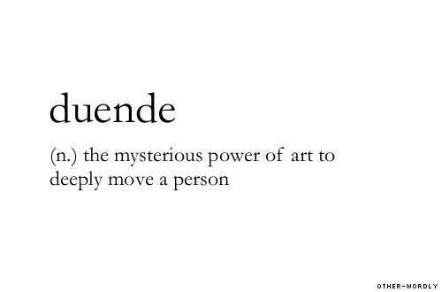 the word duende is written in black and white