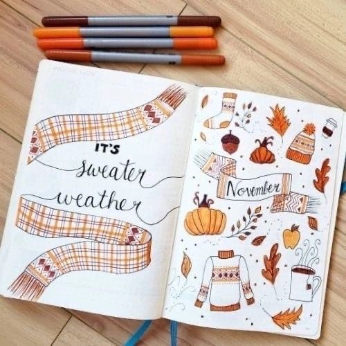 an open notebook with the words it's winter weather written on it next to markers and pencils