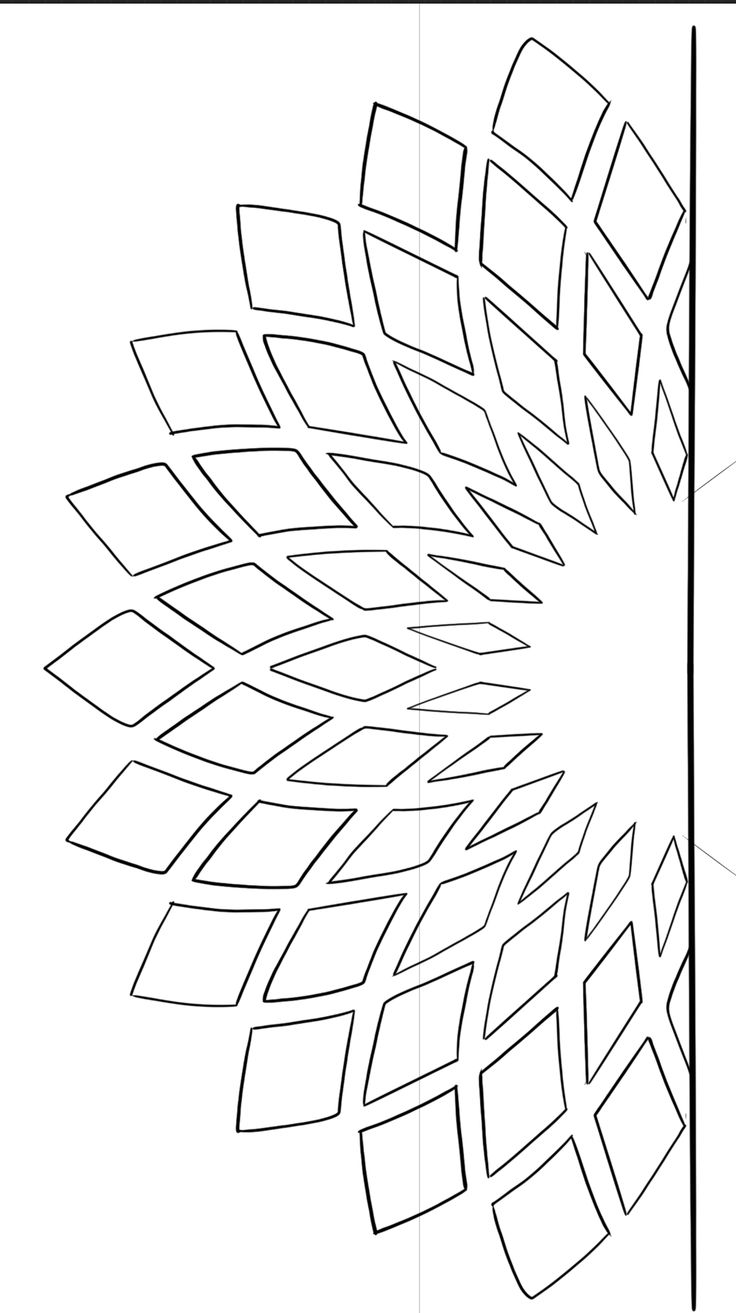 a drawing of an abstract design in black and white, with lines going through the center