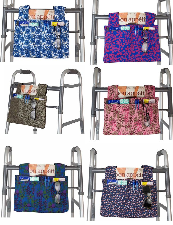 "Exclusively made, designer walker totes/bags are just what you need to stay independent and elegant! Our beautifully handcrafted bags are designed for your walker, rollator, wheelchair, folding walker, scooter or stroller.  The stylish way to carry all of your essentials with you hands free! Qelse walker bags include a large main pocket for bigger items, two front pockets for quick access to your small essentials, velcro fasteners, and a quick release magnetic snap for those with limited dexter Walker Caddy, Elegant Fabrics, Walker Bags, Nursing Home Gifts, Walker Accessories, Surgery Gift, Walker Bag, Grandma Fashion, Adult Bibs