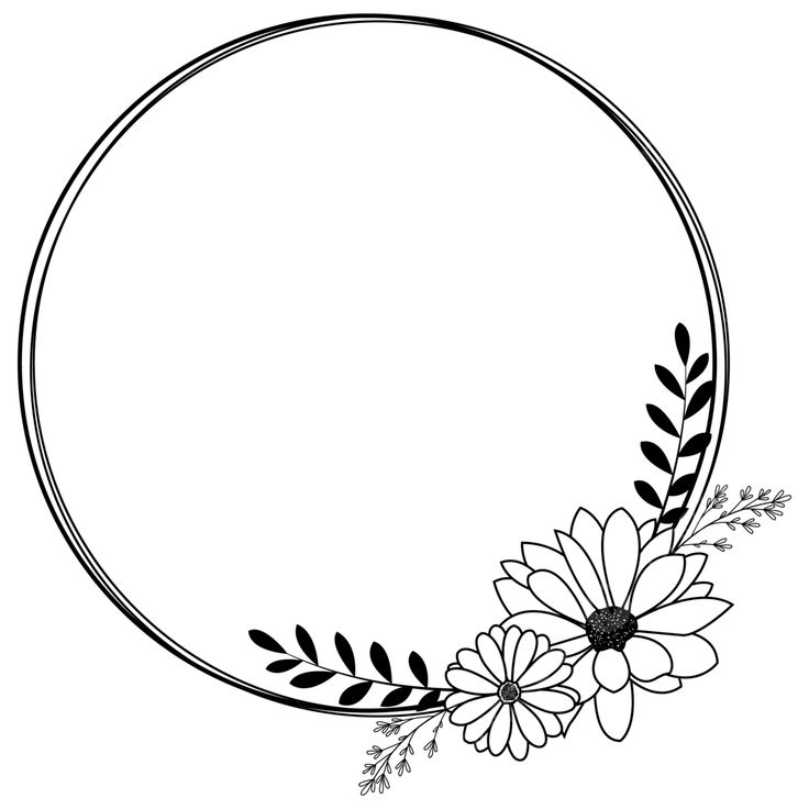 a black and white circular frame with flowers