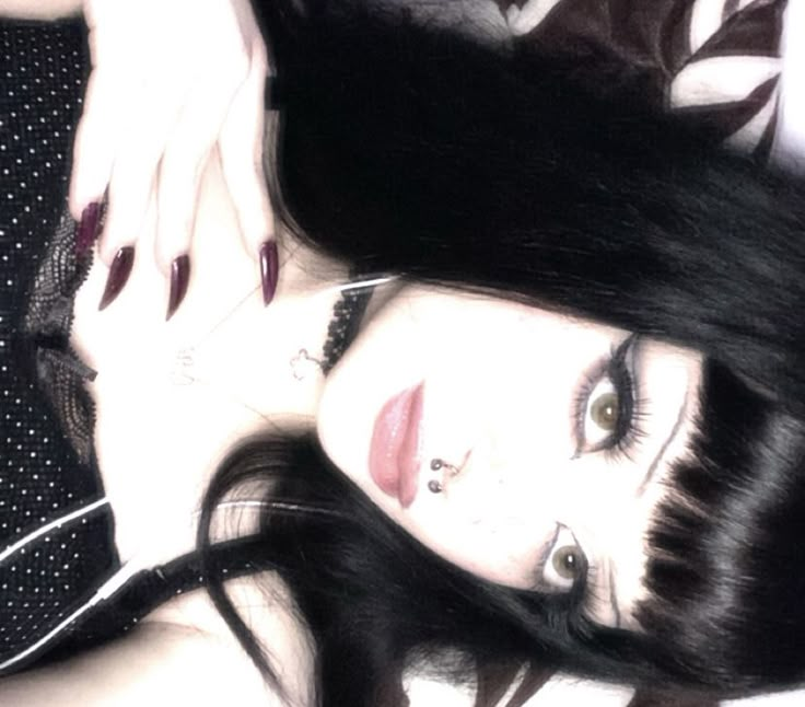 Y2k Bangs Hair, Goth Makeup No Foundation, Black Hair With Micro Bangs, Quick Goth Makeup, Goth Hair With Bangs, Black Hair Baby Bangs, Short Goth Hair With Bangs, Baby Goth Makeup, Black Hair With Bangs Grunge