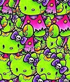 a bunch of green and purple cartoon monsters with skulls on their backs, all facing different directions