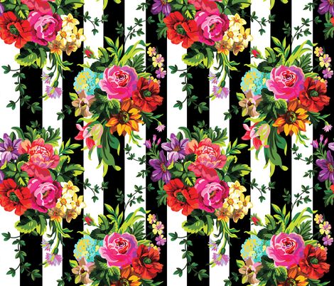 colorful flowers on black and white striped background