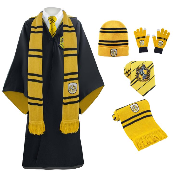 a harry potter costume with accessories including gloves, scarves and scarf