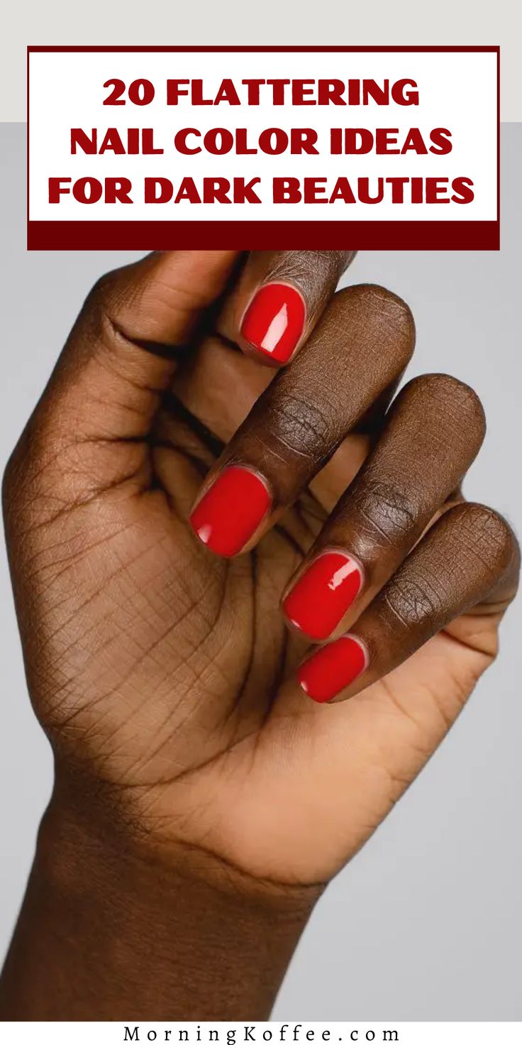 Red Gel Nails On Dark Skin, Dark Red Nails Brown Skin, Red Powder Dipped Nails, Deep Wine Nails, Dark Skin Nail Color, Cute Spring Nail Ideas, Nail Colors For Dark Skin, Easy Summer Nails, Holiday Nail Colors