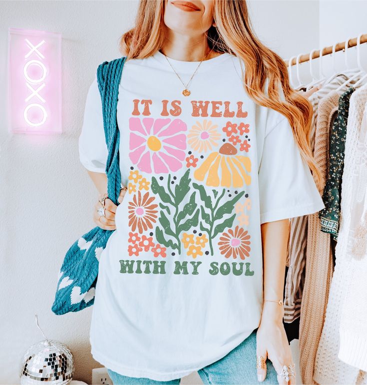 It Is Well With My Soul Shirt/Boho Christian T Shirt/Trendy Christian Shirt/Cute Christian Shirts/Bible Verse Tshirt/Christian Women Gifts Crafted from lightweight cotton that is perfect for active wear or leisure, our It Is Well With My Soul shirt offers comfort and vintage style. It's perfect for casual wear, whether going to work, grabbing coffee with friends, or just wanting to wear a comfortable shirt during daily activities. Whether you're curled up on the couch, hanging out with your fami Aesthetic Gifts, Boho Christian, Gifts Christian, It Is Well With My Soul, Christian Fashion, Christian Tees, It Is, Christian Shirt, Women Gifts