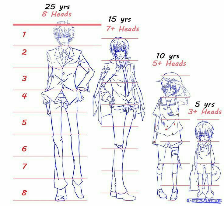 an anime character's height chart with the main characters and their name on it