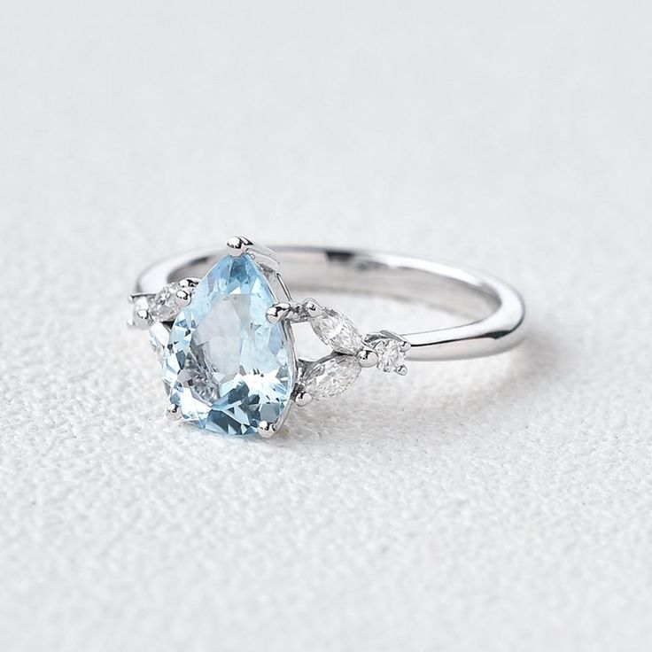 Pear Shaped Aquamarine White Gold Ring - Felicegals Gold Engagement Ring Marquise, Engagement Ring Marquise, Rose Gold Moissanite Ring, Cuffing Season, Handmade Wedding Rings, Cute Engagement Rings, Rutilated Quartz Ring, Ring Marquise, Engagement Rings Marquise