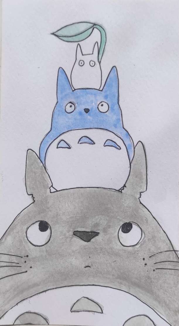 I colored it with watercolors My Neighbor Totoro Characters, Totoro Drawing, Totoro Characters, Totoro Art, Cool Pencil Drawings, Cartoon Animation Drawing, Studio Ghibli Art, Cute Paintings, Easy Drawings Sketches