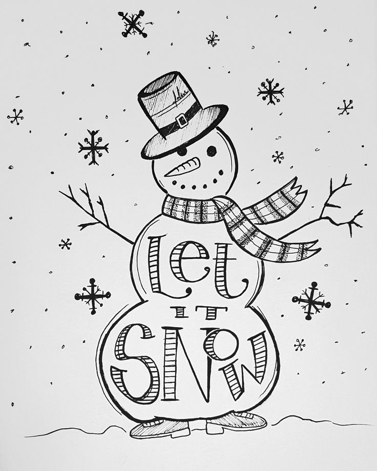 a black and white drawing of a snowman with the words let it snow written on it