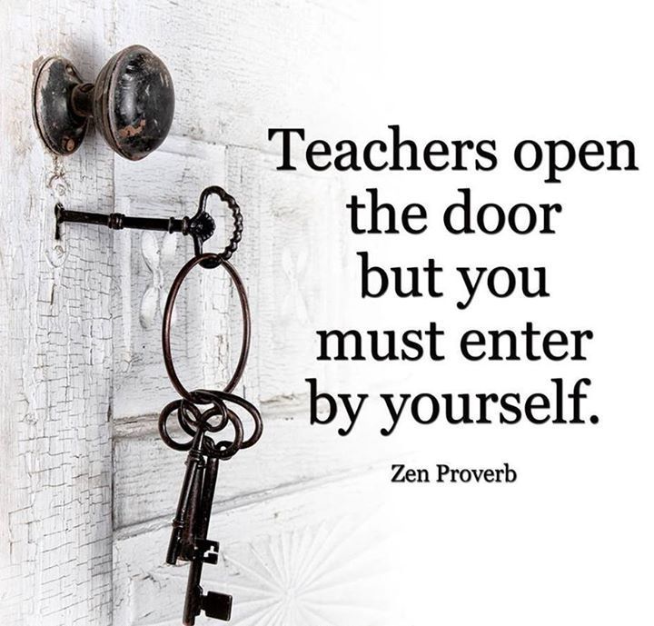 a key hanging from the side of a door with a quote about teachers open the door but you must enter by yourself