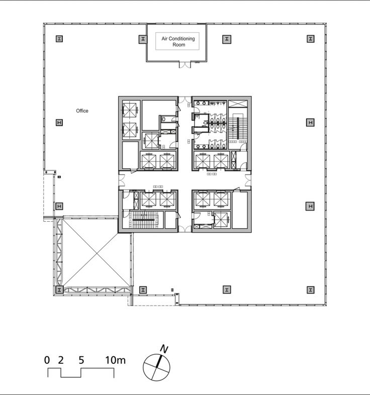 the floor plan for an office building with two floors and three rooms, including one bedroom