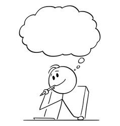 a person sitting at a desk with a thought bubble above their head and writing on a paper