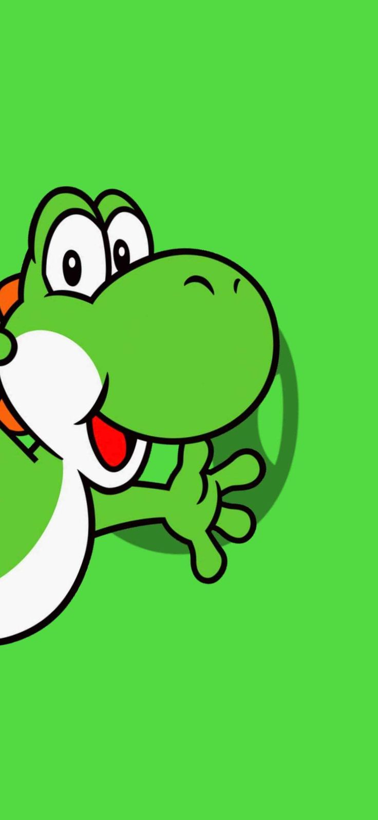 a green cartoon character with an orange nose and tongue sticking out from behind it's head