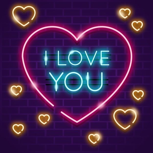 i love you neon sign in the shape of a heart on a brick wall background