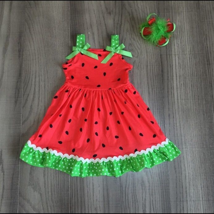 New Boutique Item Girls Boutique Red & Green Watermelon Dress Red Strawberry Print Dress For Summer, Red Strawberry Print Summer Dress, Summer Red Strawberry Print Dresses, Summer Red Dresses With Strawberry Print, Cute Strawberry Print Dress For Vacation, Cute Strawberry Print Vacation Dress, Casual Red Strawberry Print Dress, Playful Red Sundress For Summer, Playful Red Sundress For The Beach