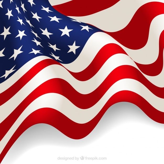 an american flag waving in the wind with white stars and stripes on it's side