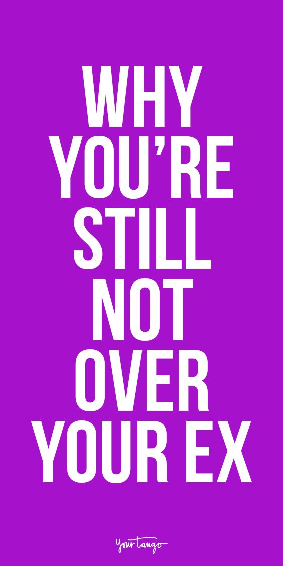 a purple poster with the words why you're still not over your ex