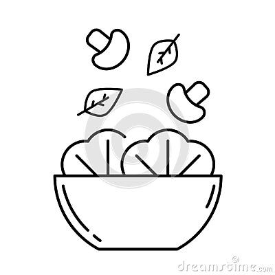 a bowl filled with food and leaves flying out of the top, on a white background