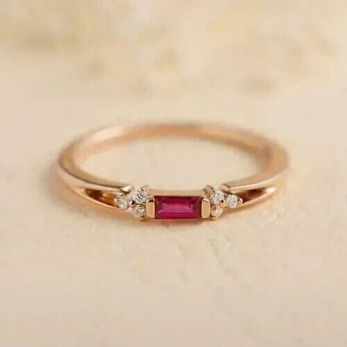 14k Yellow Gold Finish 1.60Ct Baguette Simulated Ruby Beautiful Women Fancy Ring Simple Rings, Baguette Engagement Ring, Gold Rings Fashion, Gold Ring Designs, Tiffany Jewelry, Gold Earrings Designs, Ruby Jewelry, Rose Gold Engagement, Jewelry Design Necklace