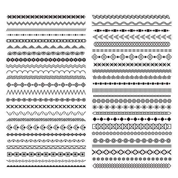 a set of black and white lines with different shapes, sizes and colors on them