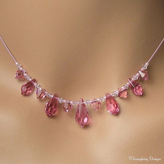 Princess Pink Swarovski Crystal Teardrop by whimsydaisydesigns Kalung Choker, Anting Manik, Fancy Jewelry Necklace, Pearl Necklace Designs, Diy Jewelry Unique, Pink Swarovski, Gold Filled Necklace, Beaded Necklace Diy, Beaded Jewelry Tutorials