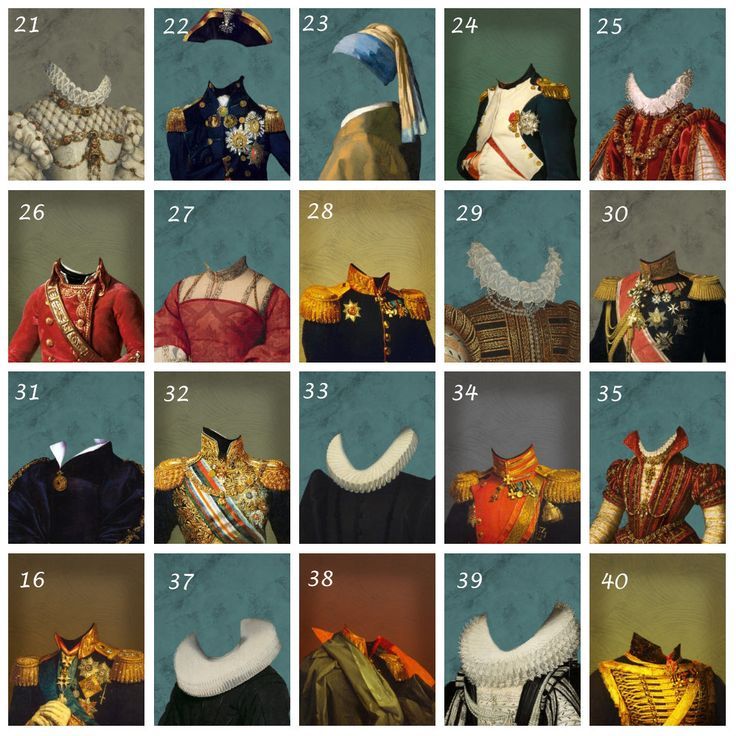 many different types of clothing are shown in this photo, including the collars and headdress