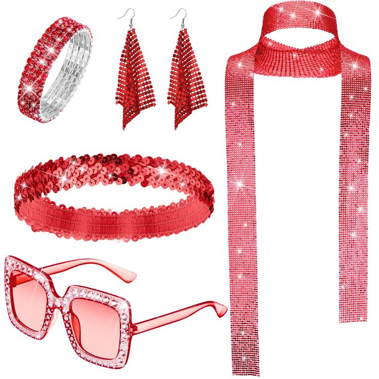 PRICES MAY VARY. Disco Costume Set: you're provided with 1 set of y2k accessories, including 1 piece of glitter neck scarf, 1 piece of y2k headbands, 1 piece of coil bracelet, and 1 piece of rectangle sunglasses; 1 pair of long earrings; The set can provide a nice matching choice to your 60s 70s party costume Wide Applications: these disco accessories can show the vintage style of the 60s and 70s, are widely applicable for disco parties, festivals, Christmas parties, celebrations, stage performa Onda Disco, Disco Accessories, Disco Parties, 70s Accessories, Disco Costume, 80s Theme Party, Sequin Scarf, Women Costume, 70s Party