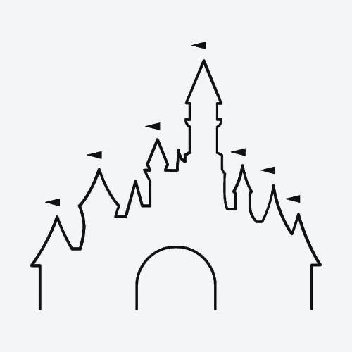 a black and white drawing of a castle with arrows pointing up at it's top