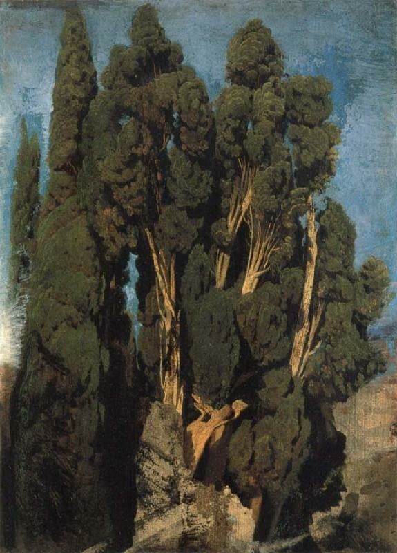 an image of a painting of trees in the woods