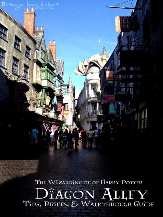 an alley way with people walking down it and the words your ultimate guide to the wizarding world of harry potter