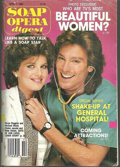 a magazine cover with a smiling woman and a man on the cover, which reads soap opera digest