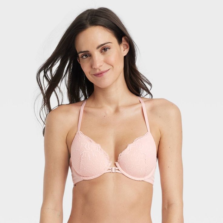 Feel your fabulous best during any occasion in this Fishnet Lace Racerback Bra from Auden™. This fishnet bra showcases a delicate lace design with crisscross back strap for a gorgeous look and feel. The soft and stretchy fabric helps keep you comfortable, while underwire, lightly lined molded cups provide the right support and coverage. With the adjustable straps and front clasp closure, you'll find it easy to put on and remove. Auden™: Comfort true to every shape & hue. Pink Full Cup Partially Lined Bra, Pink Stretch Lace Bra, Pink Partially Lined Lace Bra, Front Clasp Bra, Pink Sports Bra With Light Support And Micro-elastic, Cheap Intimates With Built-in Bra For Relaxation, Racerback Bra, Bra Cups, Back Strap