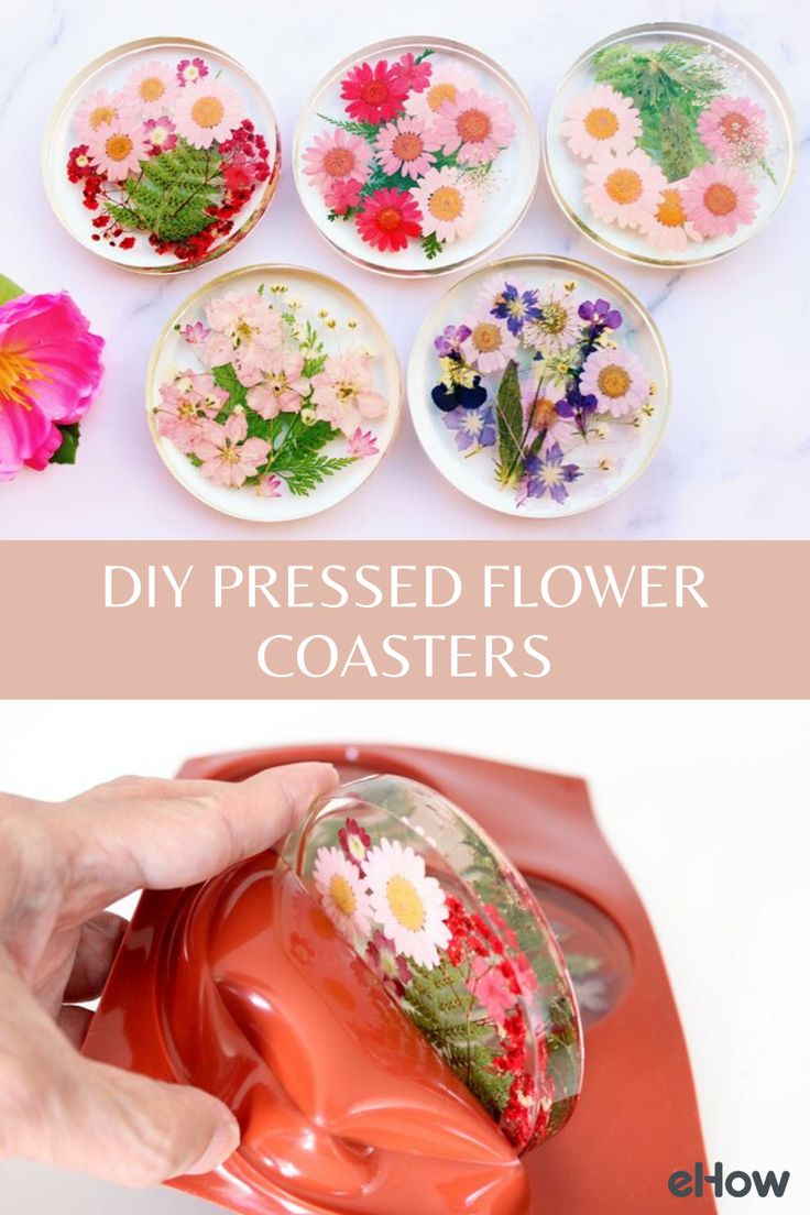 this is an image of diy pressed flower coasters