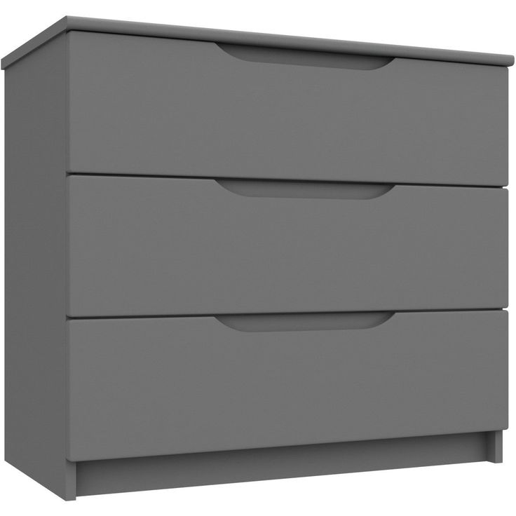 a gray dresser with three drawers on it