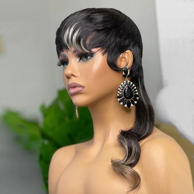 PRICES MAY VARY. 📣PurpleSexy Mullet Wig is Made of High Quality 100% Human Hair, it can Use Flat Iron. We Have Professional Stylists Who Carefully Trim Every Wig as if at Barber Shop, So the Wig is Super Charming Like the Pictures. 📣10A mullet wigs body wave brazilian virgin remy human hair wigs 16inch 150% Density full machine made wigs 📣Average Cap Size(22”), There Are 2 Adjustable Straps at the Back, Head Friendly, You Can Adjust the Strap to Fit Your Own Size. 2 Combs, 1 In-Front and Othe Up Do Lace Front Wigs, Ponytail Wigs Black Women, Short Hair Wigs For Black Women, Mullet Pixie, Mullet Wigs, Rock Star Hair, Vegas Hair, Ball Family, Wigs Body Wave