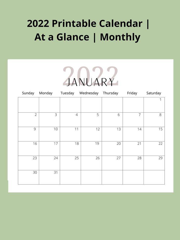 a printable calendar with the word january in red and green, on a light green background